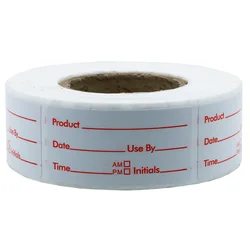 Hybsk 1 x 2 Inch Shelf Life Labels for Food Rotation Use By Food Preparation Stickers Prep Date Total 500 Labels Per Roll