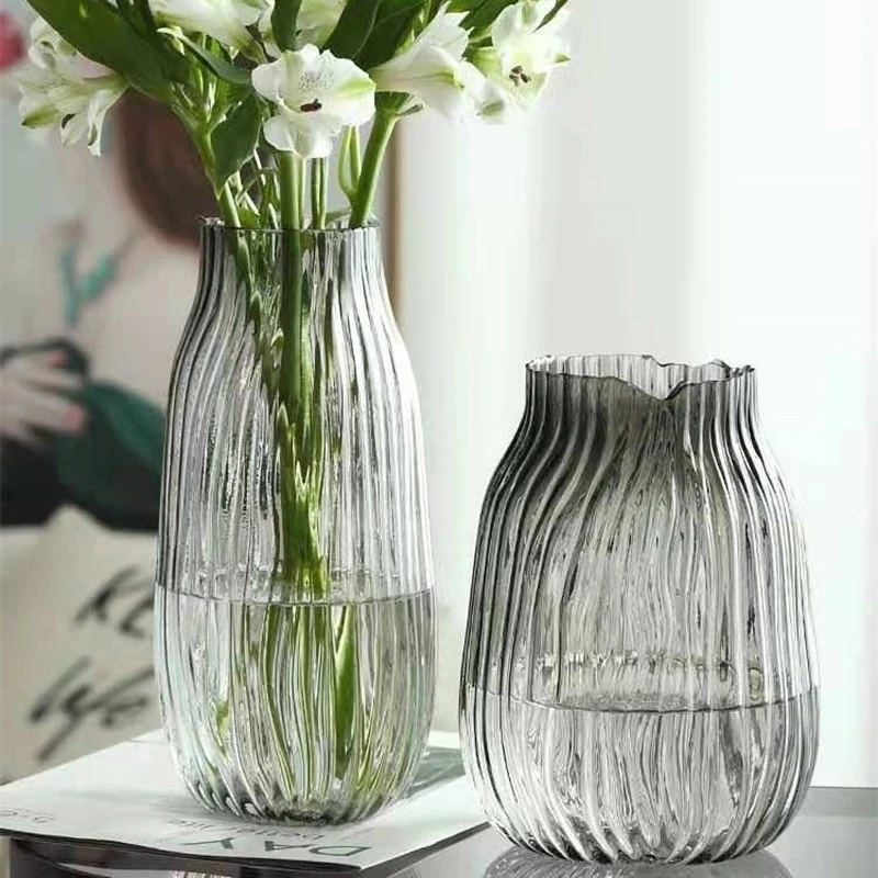 European Creative Wave Water Bamboo Colored Flower Vase Clear Grey Thicken