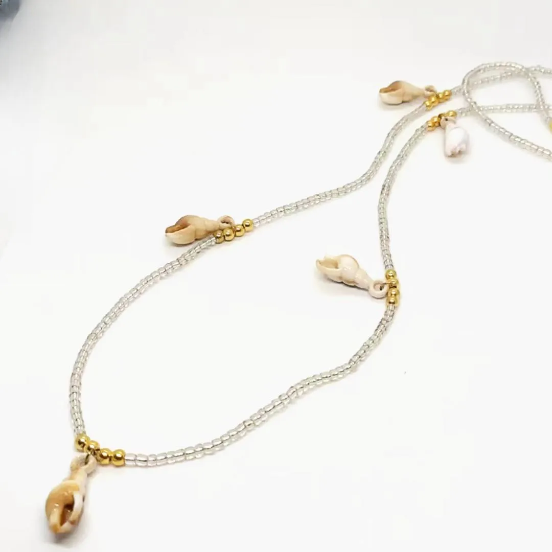 Glass seed Beads Natural Shell Beach Sexy Waist Chain Fashion Jewelry Body Chain Non-elastic removable Custom size waist beads