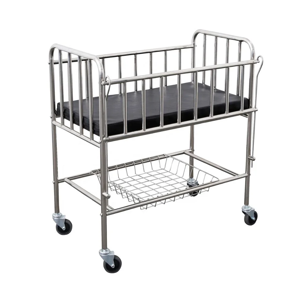 Medical appliance hospital trolley Stainless steel bed baby cart child crib children cot with sliding side rails