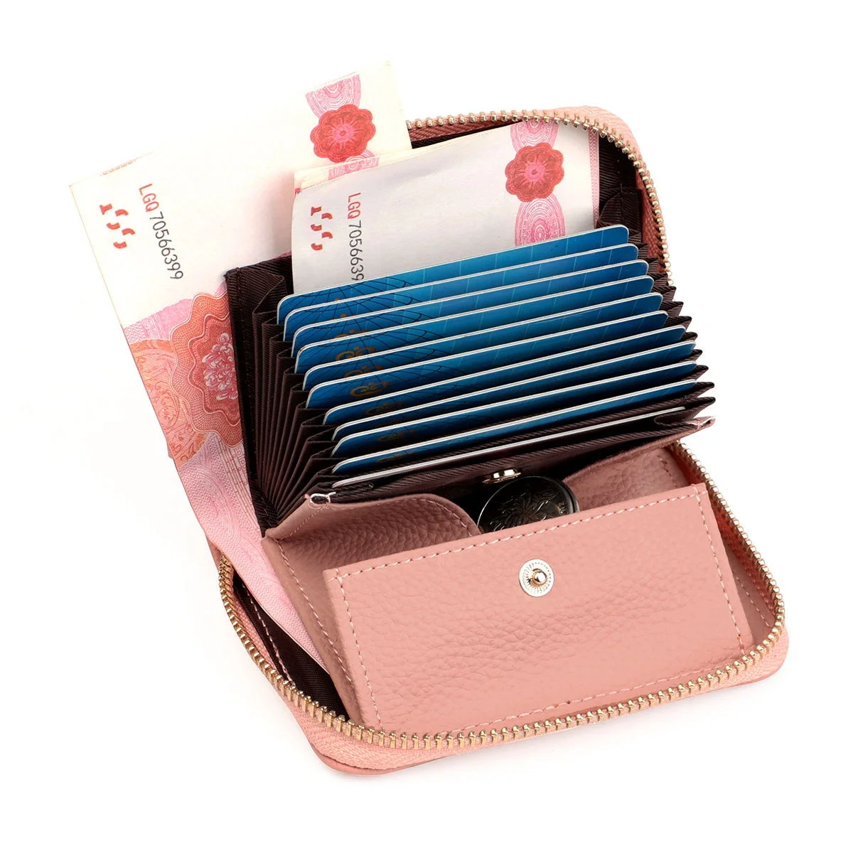 Free Customized Genuine Leather Organ Card Bag RFID Anti theft Swipe Card Coin Holders Wallets