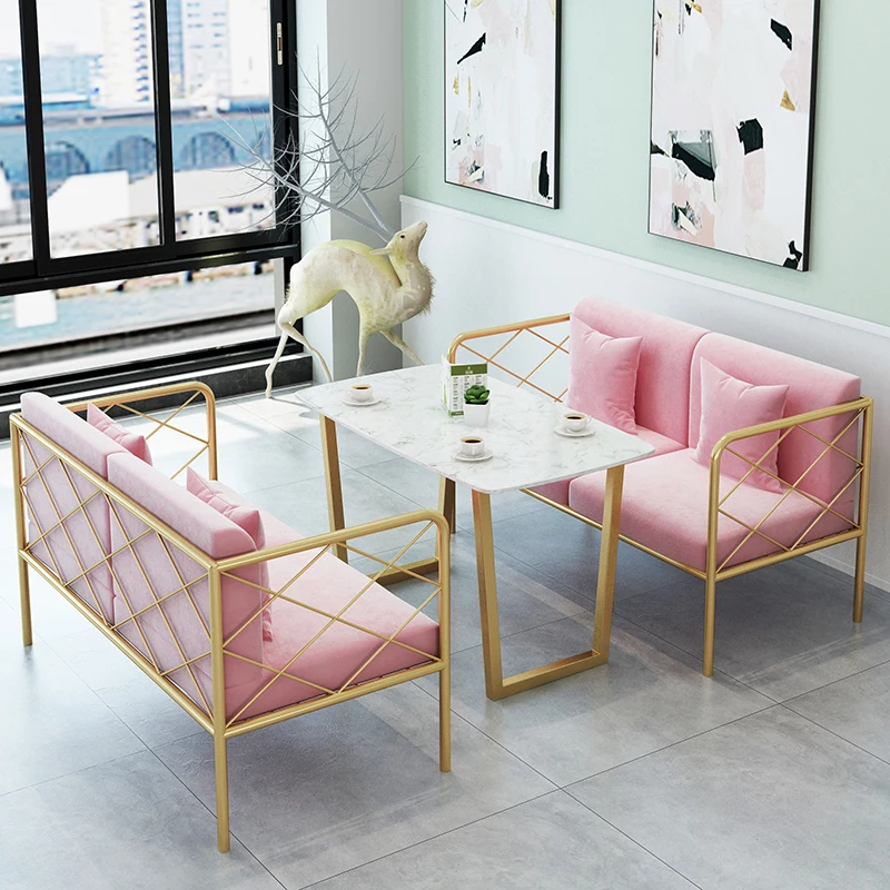 Nordic wrought iron sofa table and chair combination coffee shop milk tea shop single double sofa chair