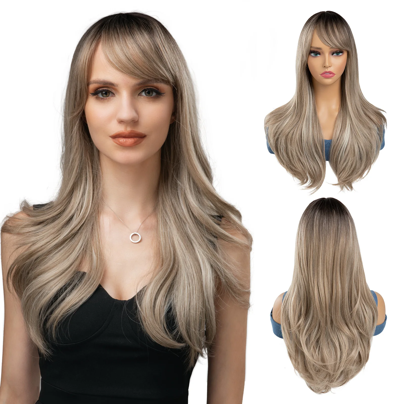 24 Inches Women Hair Wigs Long Beautiful Super-natural Light Brown Synthetic Curly Hair Wigs For Ladies Daily