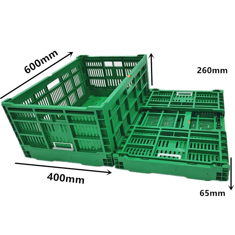 60L Heavy Duty Foldable Turnover Box Stackable Circulating Box Plastic Strong Crate Basket For Milk Fruits Vegetables
