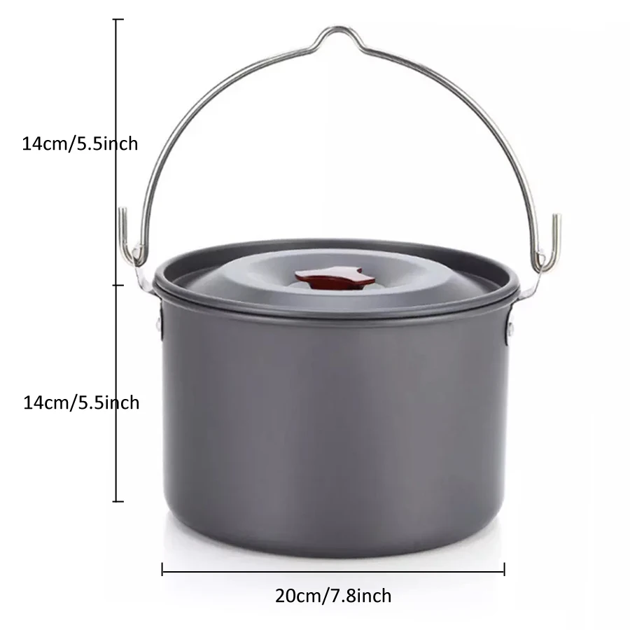 4L Kitchen Aluminum Alloy Cookware Tableware Outdoor Picnic Cooking Tourism Fishing Soup Pot Camping Hanging Single Pot