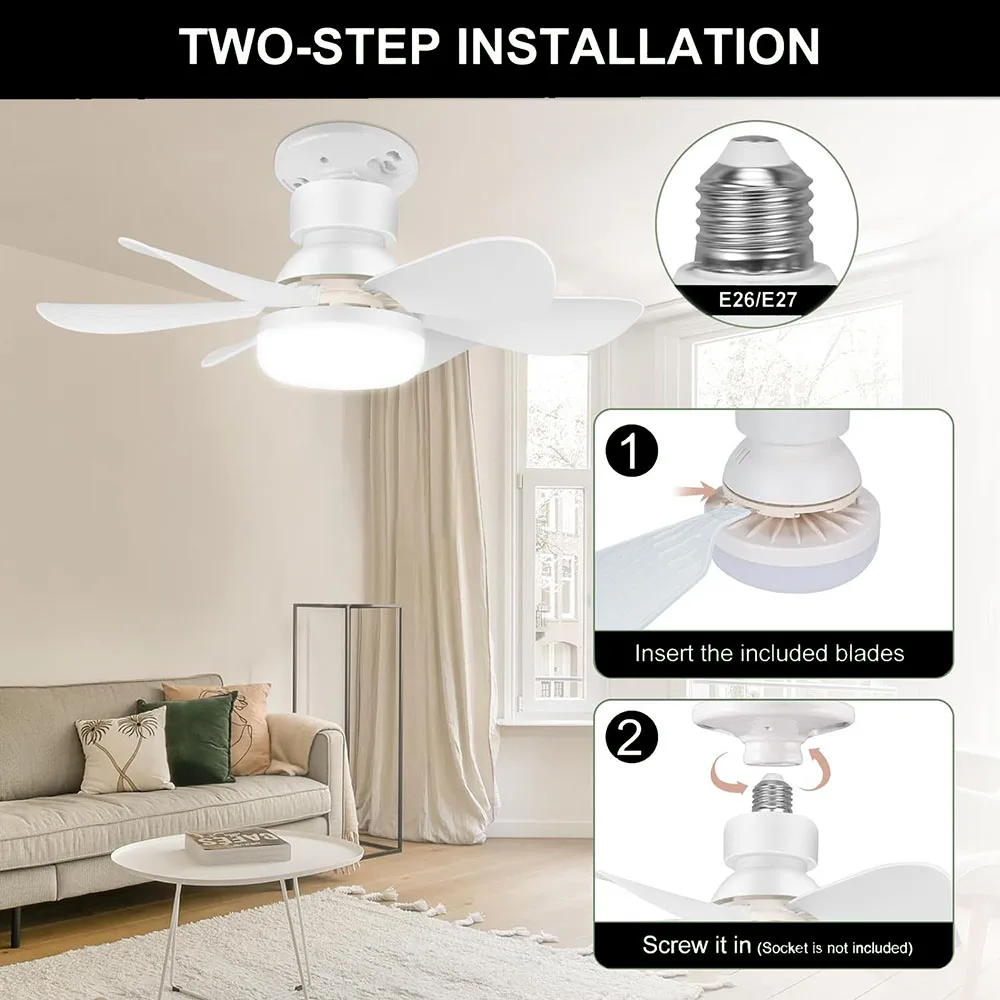Remote Control LED Ceiling Fan with Lighting Lamp Blade Fan Lamp E27 Converter Lamp for Bedroom Living Fan Light