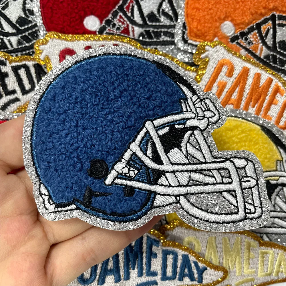 Game Day stadium Gold Glitter patch Cheer helmet silver glitter patches sports flag trucker hat patches