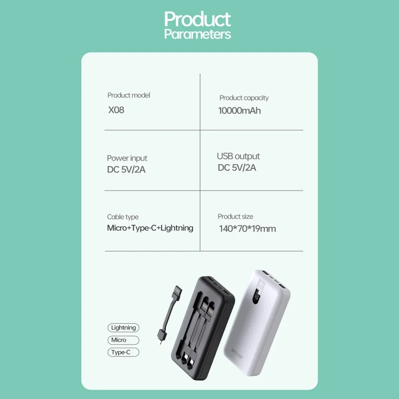 
New self wired portable power bank self wired mobile power 10000 Ma gift logo customization 