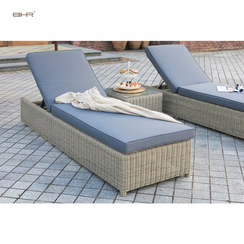 Rattan pear  grey chaise outdoor rattan patio lounge set rattan round daybed