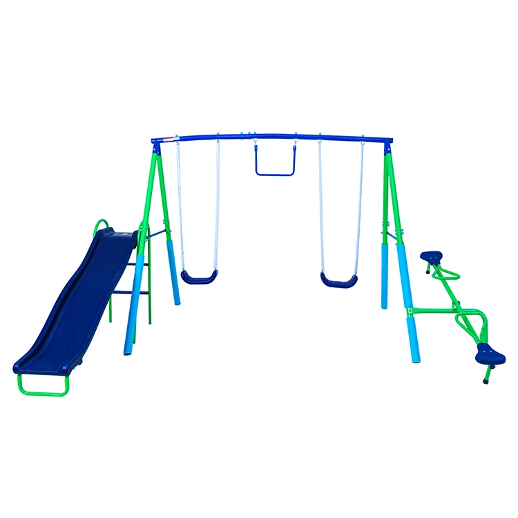Manufacture Garden Children Swing Set With Seesaw Seat Kids Playground Slide And Swing Set