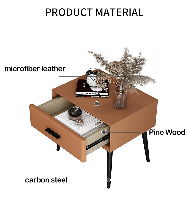 Оптовая продажа скандинавский ящик для хранения из цельного дерева и кожи микрофибры роскошный прикроватный столик шкаф простой ночной