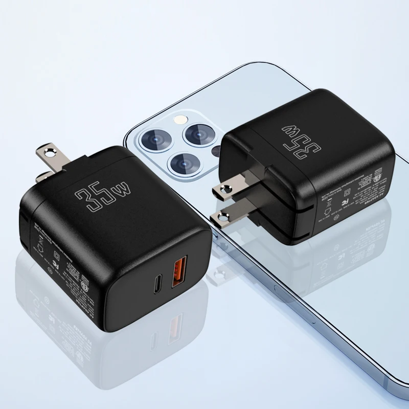 charger 35w pd type c charger fast phone charging travel adapter dual interface adaptor type 2 usb qc 3.0 wall foldable us plug