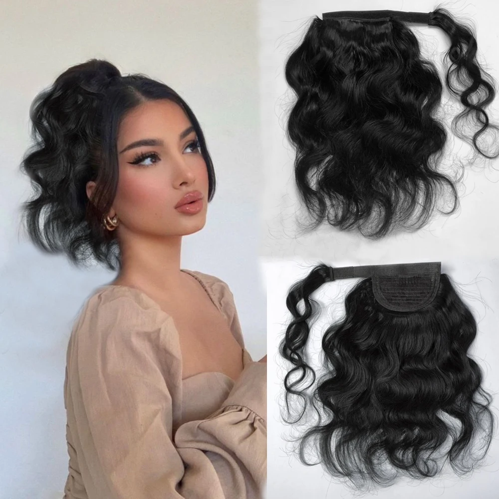 Human Hair Ponytail Hair Extensions wavy Natural Wrap Around Clip Ponytail Hair