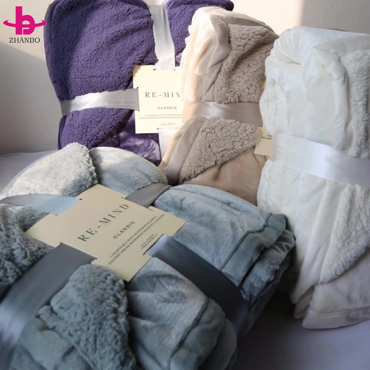 China Supplier New Products Grey Color Super Warm Soft 2ply Luxury Bedding Set Fuax Fur Thick Throw Mink Fleece Flannel Blanket