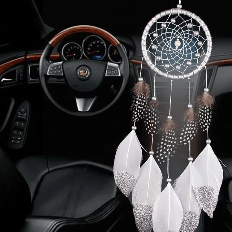 11cm Silver Glitter Feather Dream Catcher for Home Decoration Wholesale White Dream Catcher Decoration