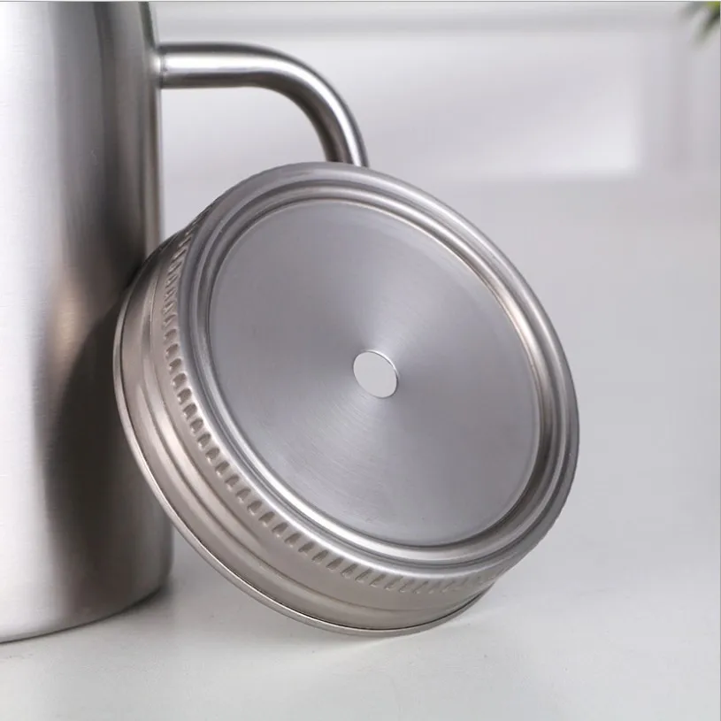 Double Wall 16oz Stainless steel Insulated water bottle travel cup coffee mug Mason jar With Handle