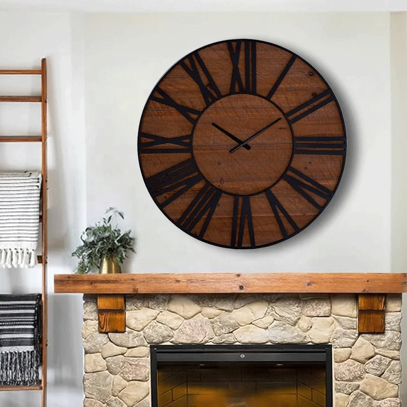 Antique FIRWOOD&IRON&MDF 30inch Big Wall Clock Home Decorative Wall Clock Vintage Wooden Wall Clock Large
