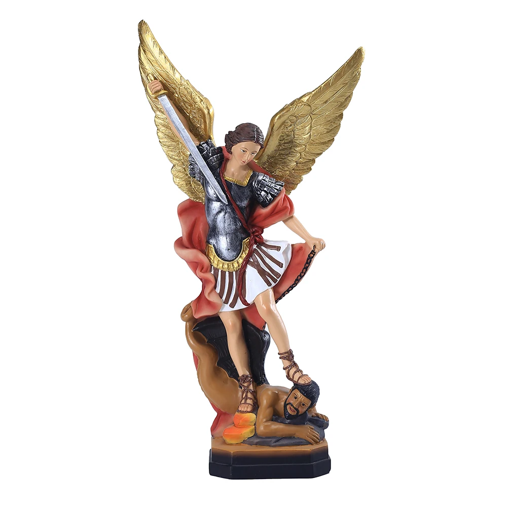 12inch Saint Michael Statue Resin Angel Sculpture Decoration Michael Archangel Defeated Tramples Demon Figurine Religious Gift