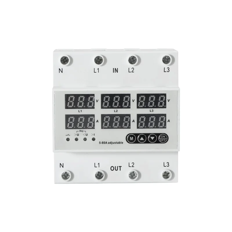 80A 3P+N Three-Phase Adjustable Voltage And Current Relay Protector Adjustable Current Limiter Protection Overcurrent Protection