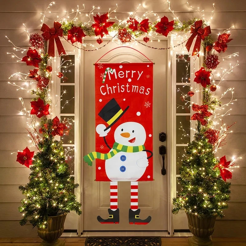 Santa Claus Snowman Banner Merry Christmas Decoration for Home Xmas Gifts Christmas Door Decor Navidad 2023 Happy New Year 2024