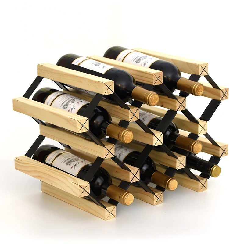 
Factory sales customizable solid wood multi-layer metal wine bottle rack with bar countertop Wine rack 