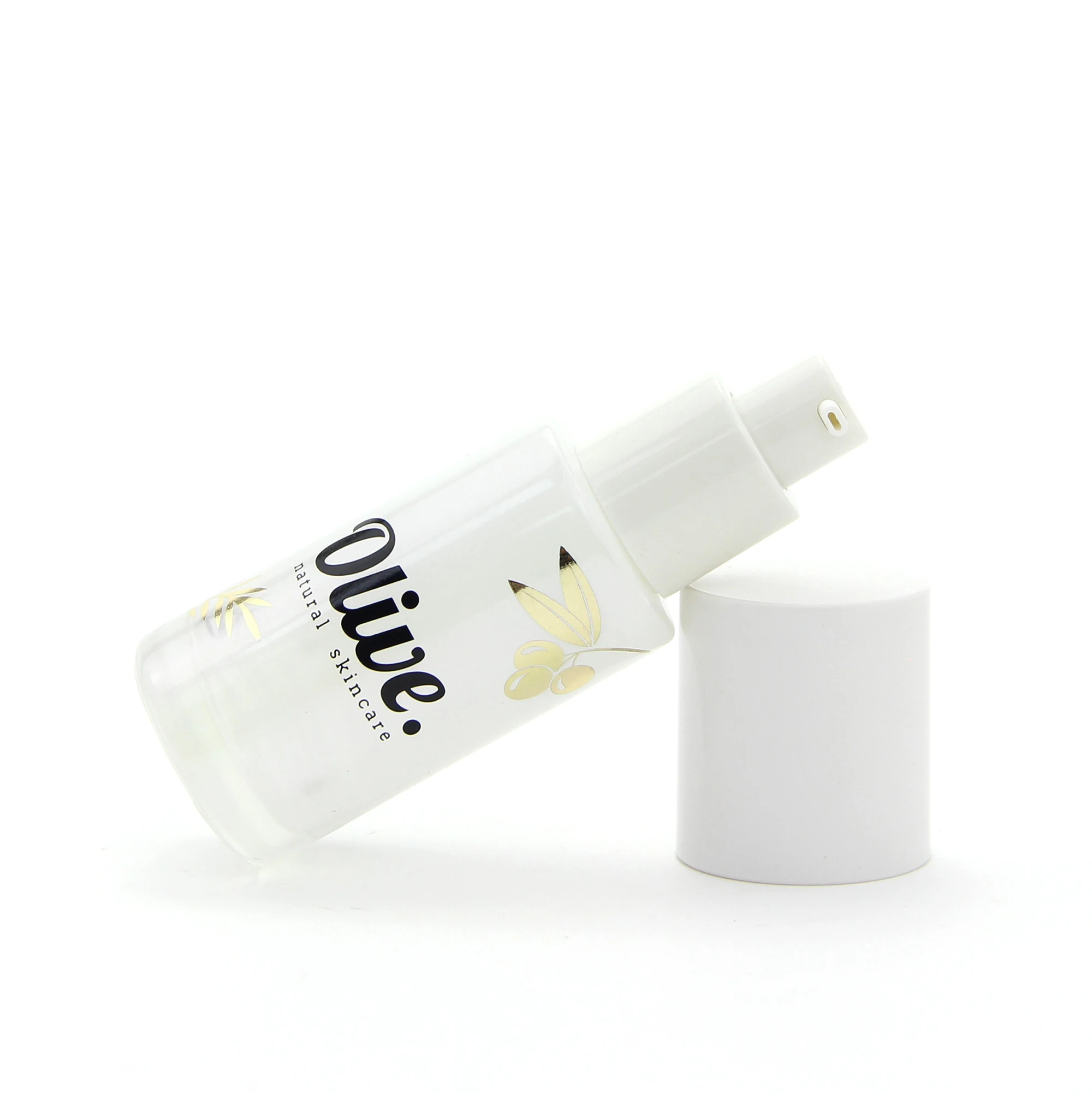 Luxury 40 100 ml round empty cosmetic packaging glass lotion serum pump bottle with cover cap