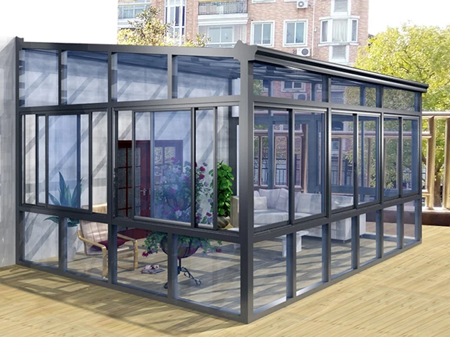 
Sun room for garden and aluminum frame glass sunroom with retractable blind inside the glass roof 
