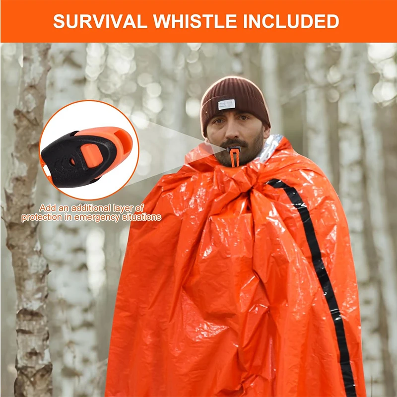 Custom Logo Waterproof PE Mylar Foil Emergency Bivy Survival Sleeping Bag With Whistle