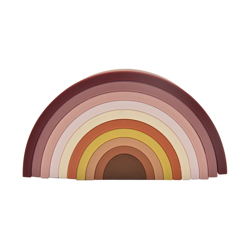 10PCS Rainbow Stacker Nesting Puzzle Blocks Silicone Stacking Toys Building Blocks Educational Toys Learning Montessori Toys