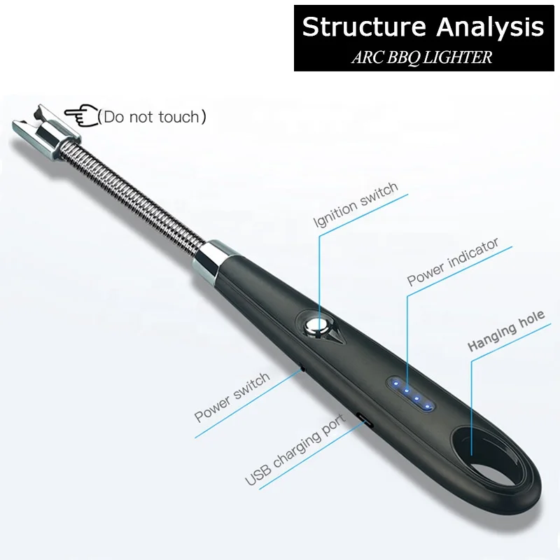 Wholesale Flexible Neck USB Rechargeable Electric Lighter Plasma Arc Kitchen Gas Stove Candle Lighters With Hanging Hook