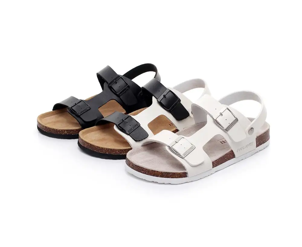 
Wholesale 2020 comfortable cork sole OEM PU sandals for men outdoors summer metal buckle beach shoes 