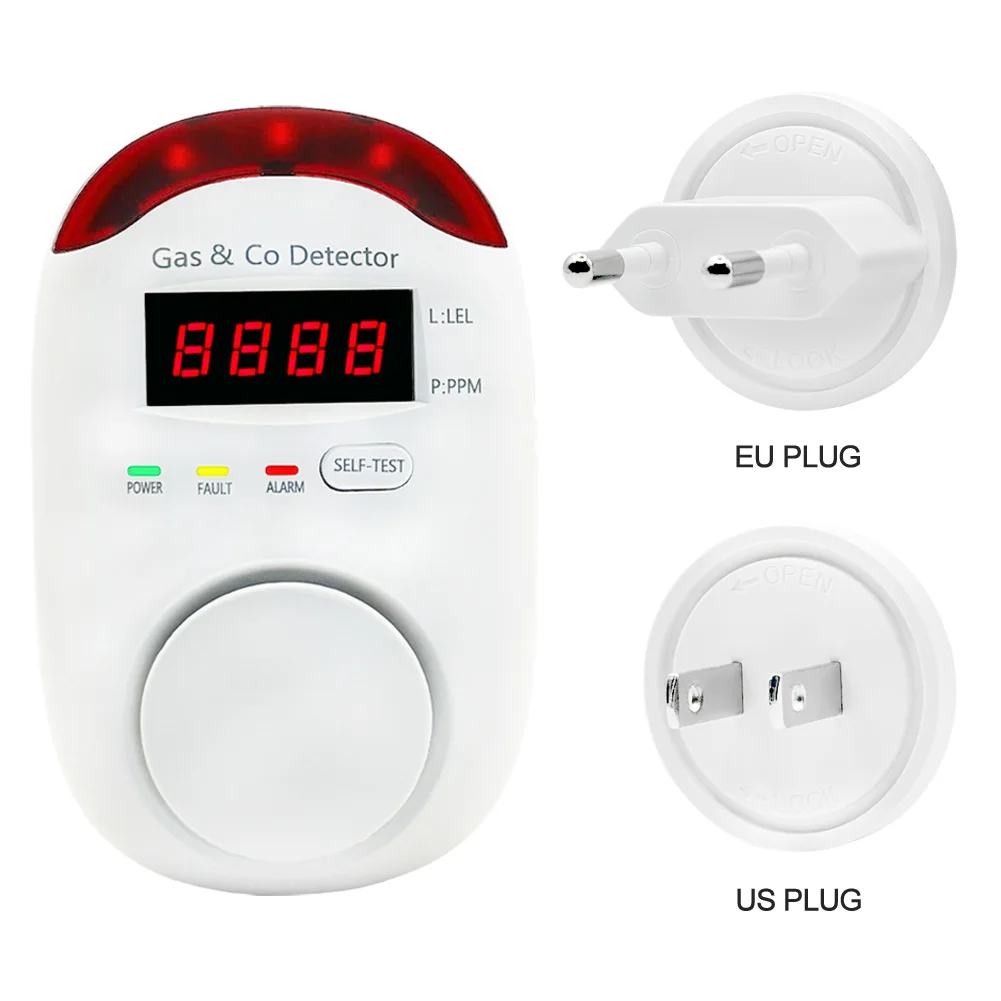2-in-1 Plug-in Carbon Monoxide and Combustible Gas Detectors, Sound & Light Warning , CO & Natural Gas Alarm for LNG LPG Methane