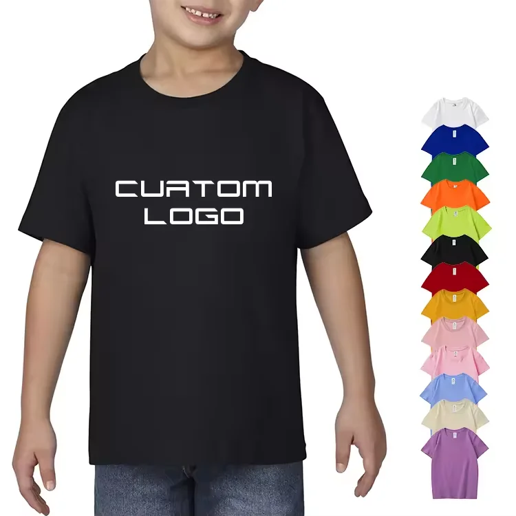 Soft skin-friendly fabric crew neck t shirts for kids pure 100% cotton children short sleeve t shirts