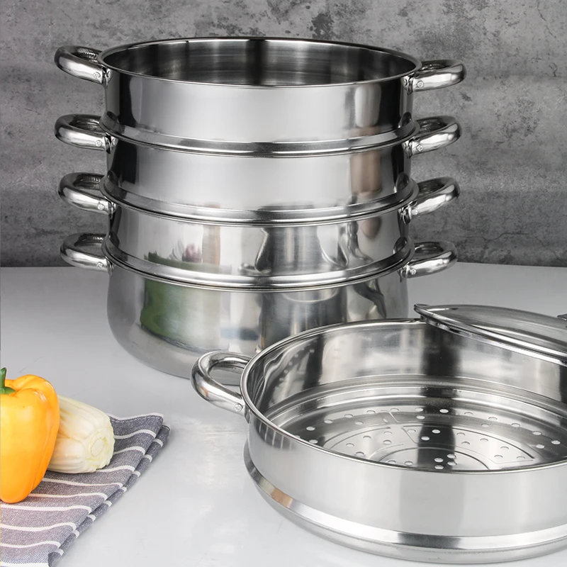 Durable Commercial Dumpling 5 Tier Steamer with Glass Lid For Home Office Steam Cooking Easy Cleaning