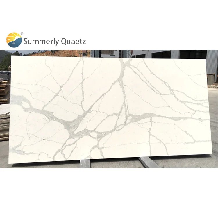 Newstar luxury  Calacatta Artificial Stnoe Quartz Slab With Grey Flow Veins Porcelain Tiles for Floors, Countertops, Walls
