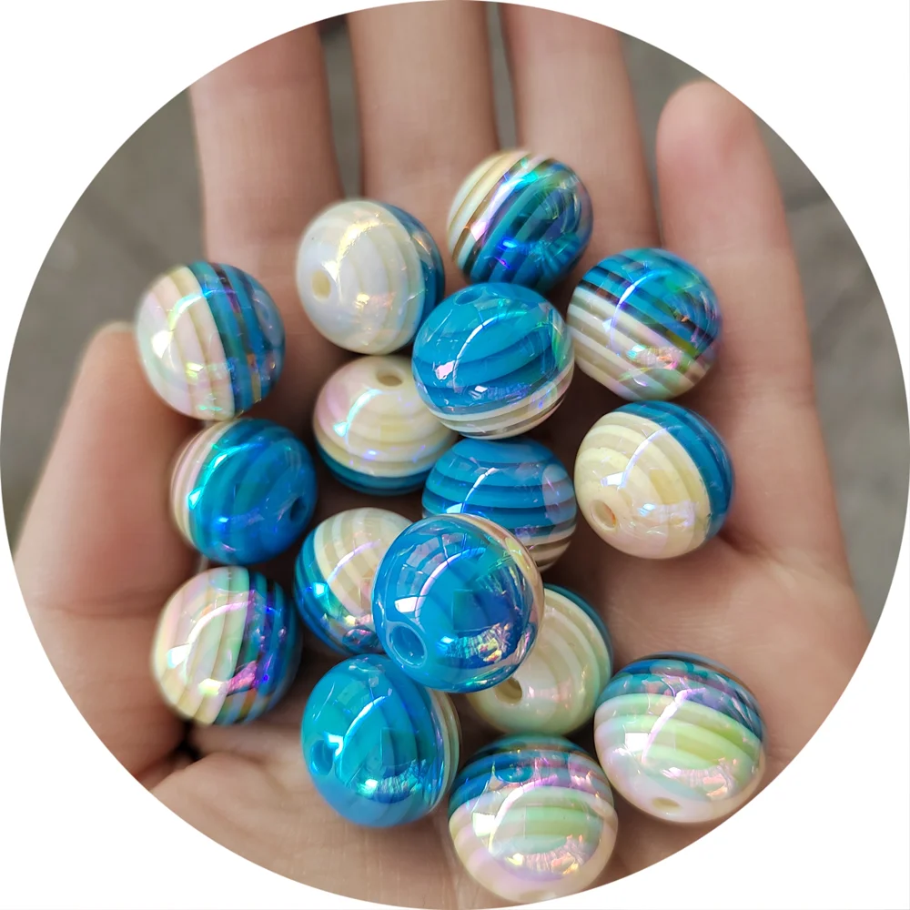 New Cute Round AB Shiny Resin Beads Stripe Spacer Beads For Jewelry Making Children Handcraft Department DIY Accessories