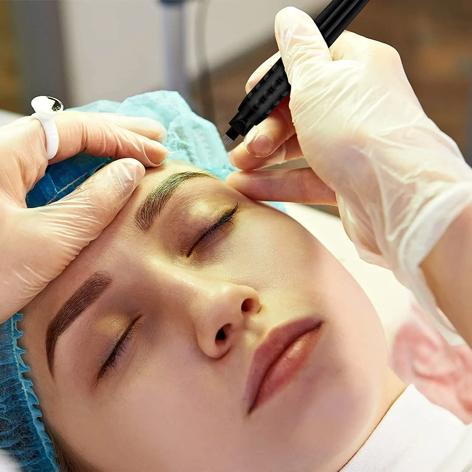 PM Beauty Custom Private Label Permanent Makeup Disposable Manual 18U Eyebrow Microblading Pen with brush