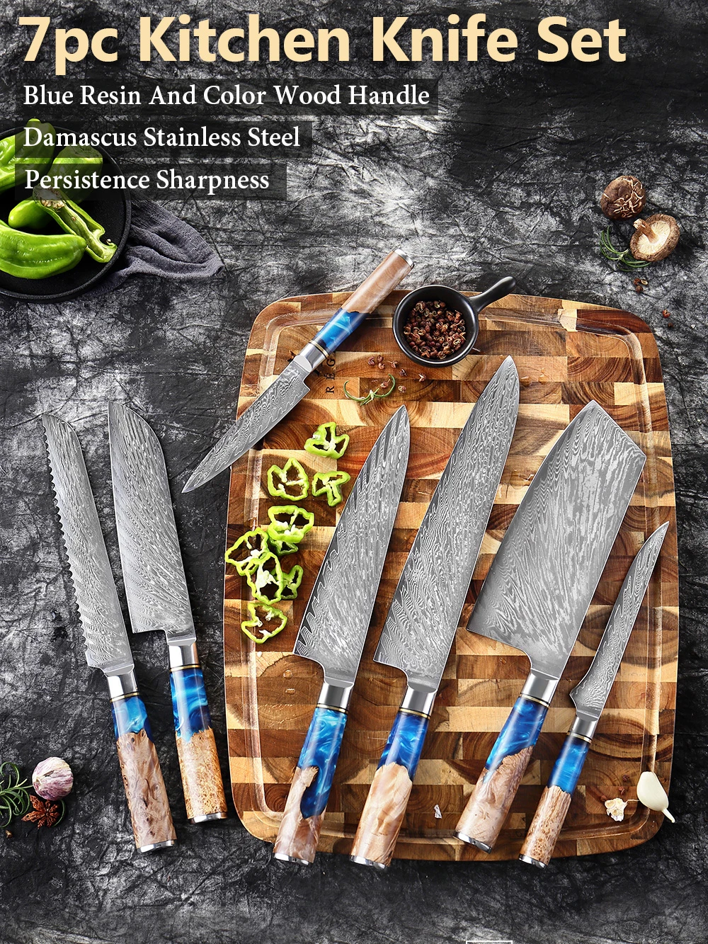 XITUO Damascus Steel Knife Chef Cooking VG10 67Layers Japanese Kitchen Knives Damascus Knife Set Blue Resin Handle