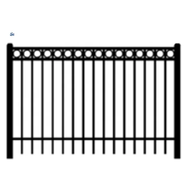 Residential Ornamental 3 Rails Flat Top with Rings Metal Fence with High Security Wrought Iron Decorative Fence for wholesales
