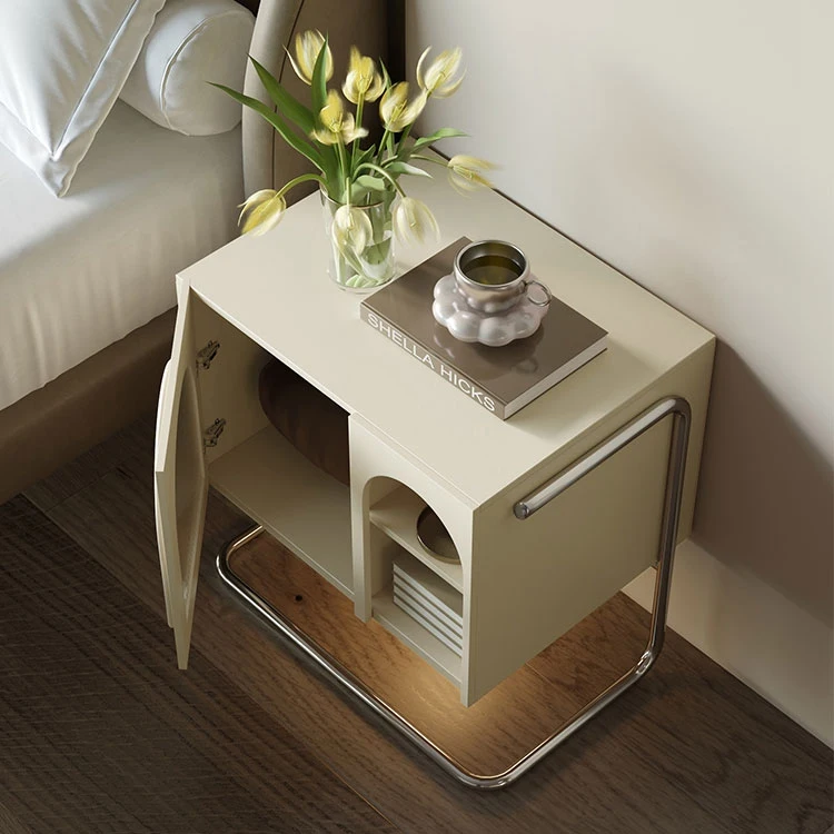 High quality Nordic Modern Durable Bedroom Furniture Metal Display Cabinet Nightstand Glass Bedside Table