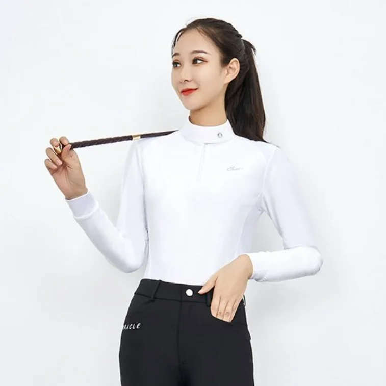 Quick dry Equestrian clothing manufacturers long sleeves t-shirt horse riding polo shirts for unisex