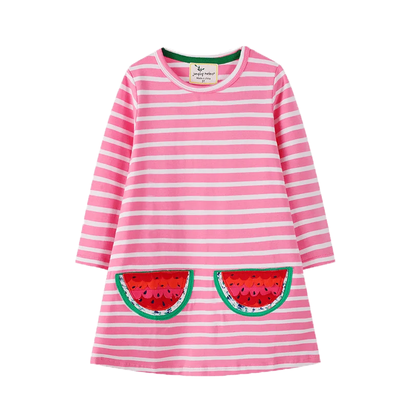 2022 New Printing Princess Middle Clothes Daily Wear Long Sleeves Cute Cat Striped Black And White New Born Baby Dress For Girls