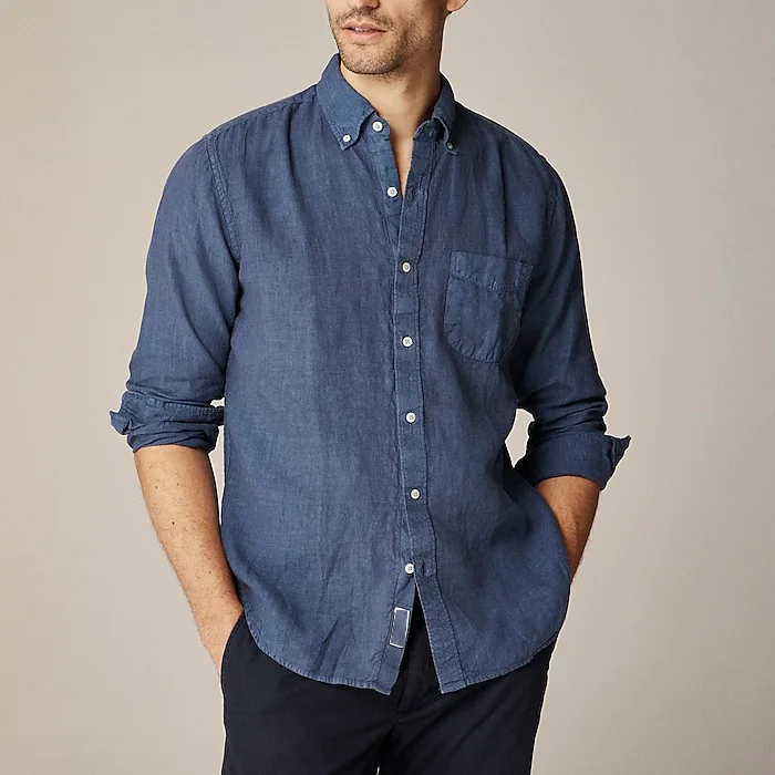 Custom Wholesale Casual Long Sleeve Breathable White Cotton Linen Shirt For Men