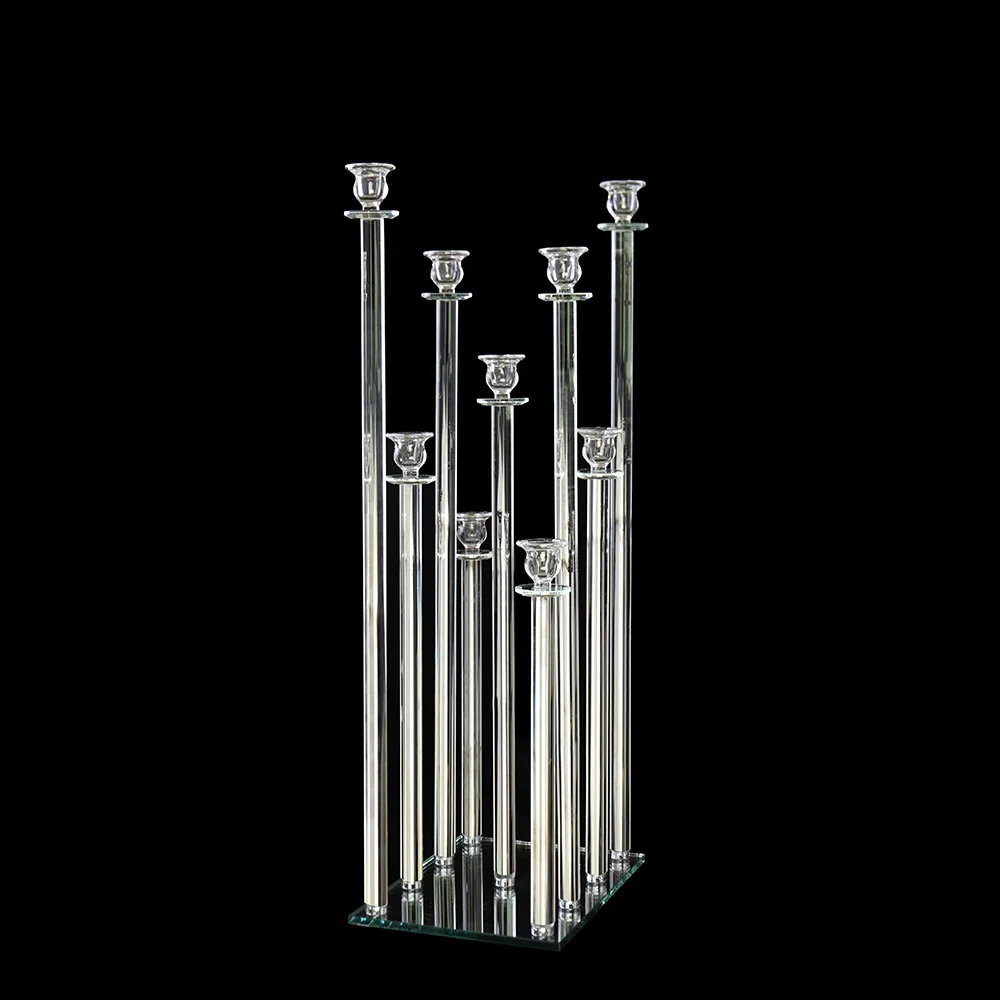 Mh-zt0123  9 Pillar Glass Candlestick Crystal Candelabra Wedding Decoration Centerpieces With Glass Tube