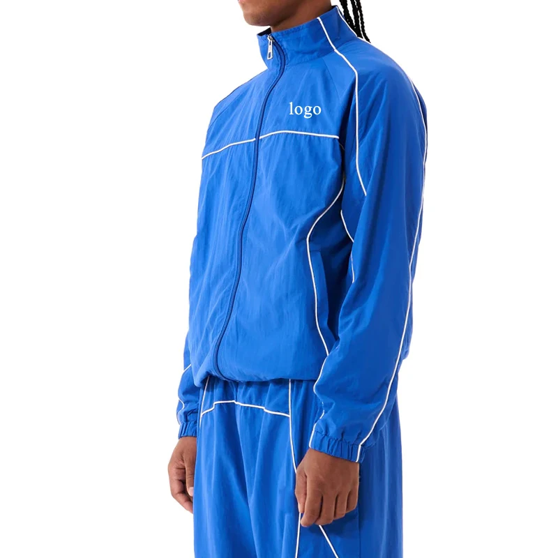 Custom Popular White Piping Blank Solid Color Sports Windbreaker Jacket For Men