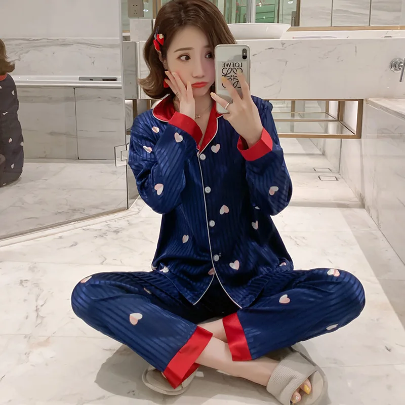 
Hot Sale Silk Pajama Set Plus Size Sleepwear Home Clothes Pyjama Femme Pijamas Piyama Wanita Murah 2 Piece Set Women 