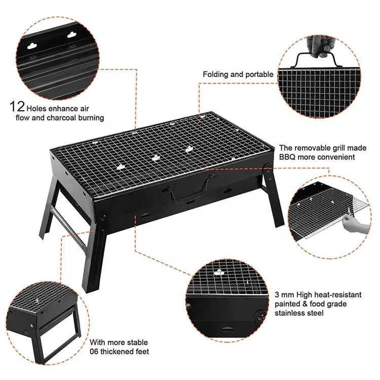 Professional Manufacturer Outdoor Portable Fireproof Charcoal Barbecue BBQ Grill