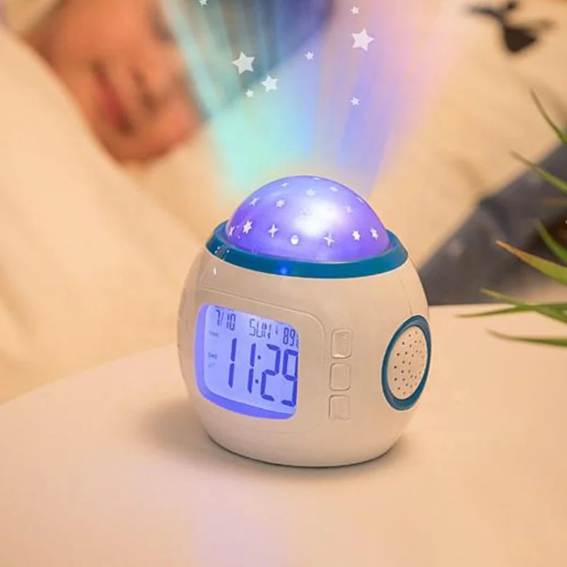 KH-CL025 Bedroom Night Light Sky Star Projector Music Alarm Clock for Kids