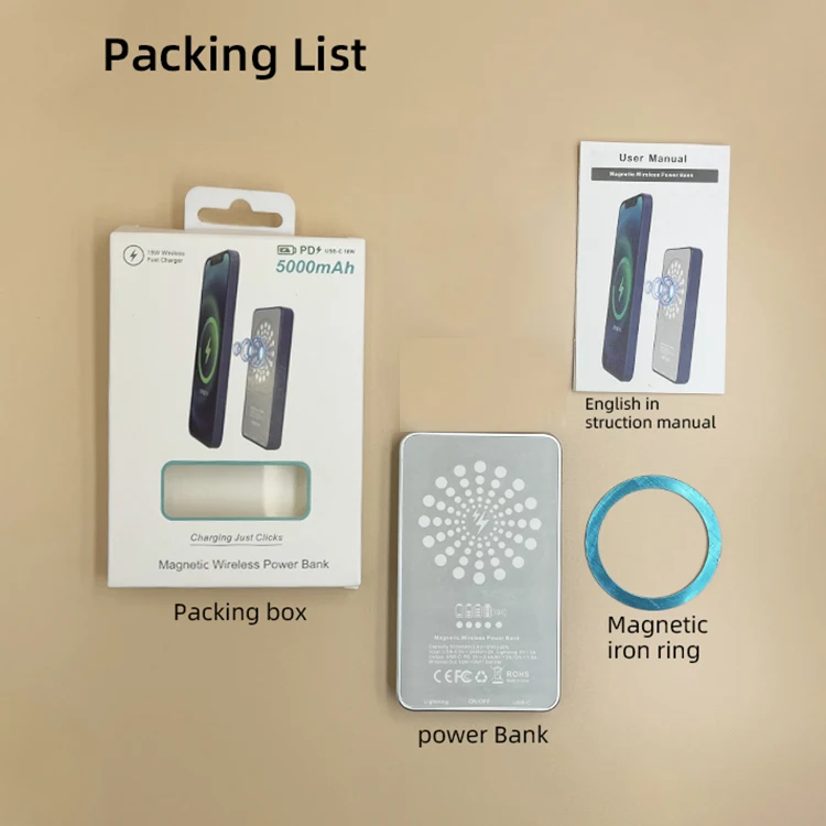  2021 Weluv Новый мини 5000 mAh банк питания магнитное Беспроводное зарядное устройство держатель мобильного телефона 3 в 1 CE FCC
