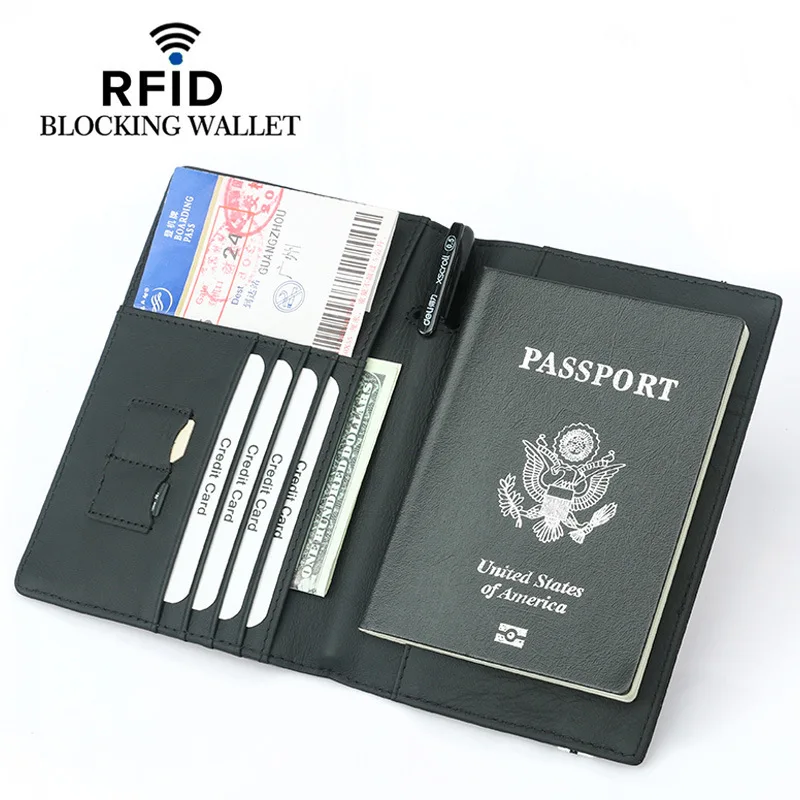 Унисекс кожаный держатель для паспорта бумажник с защитой RFID незаменим для путешествий длинная или короткая длина
